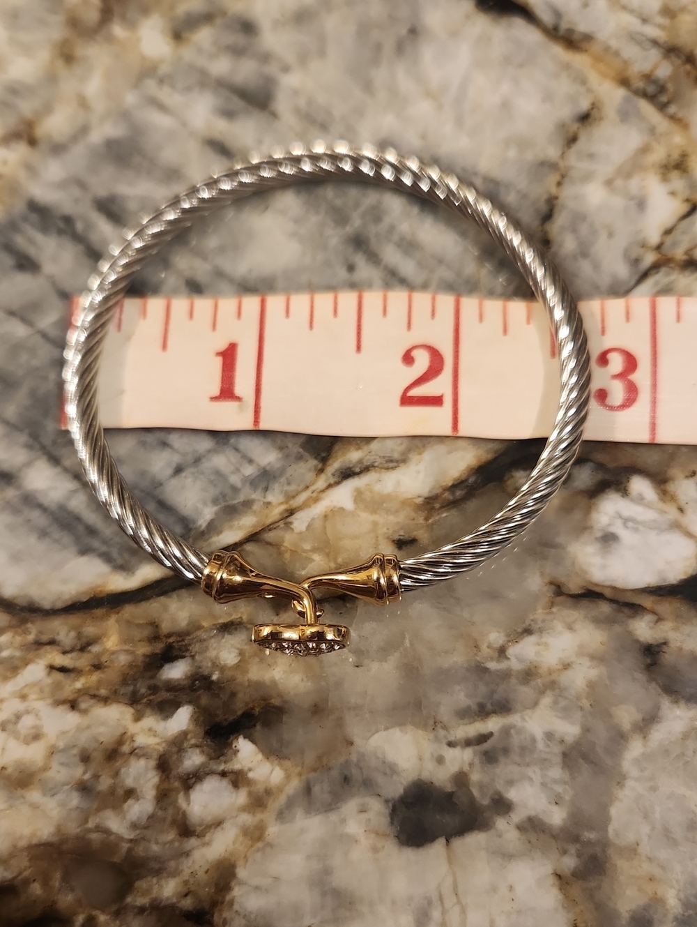 Heart Pave Cable Bracelet - Silver And Goldtone. - Picture 8 of 8